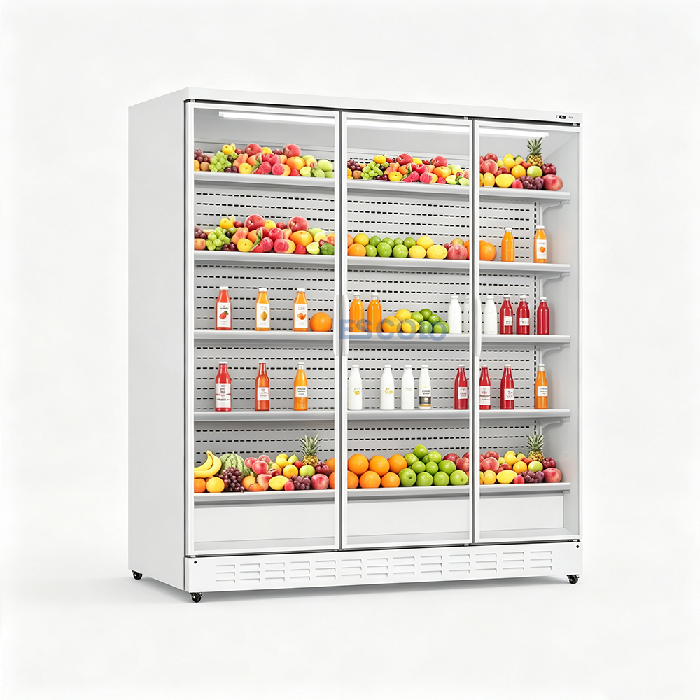 Supermarket Refrigerated Display Case Air Curtain Chiller with Glass Doors
