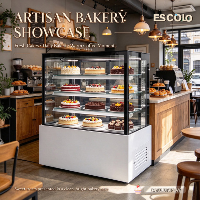 1800mm Black Marble Cake Showcase Fridge with Rear Sliding Door & LED Lighting