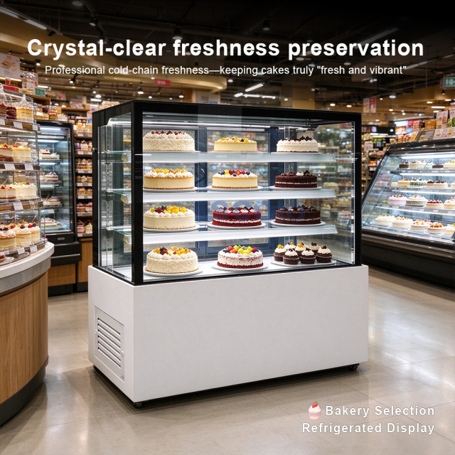 1800mm Black Marble Cake Showcase Fridge with Rear Sliding Door & LED Lighting