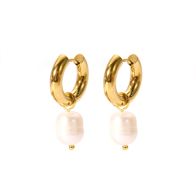 Waterproof Tarnish Free Stainless Steel Earrings Fresh Water Pearl Pendant Earring
