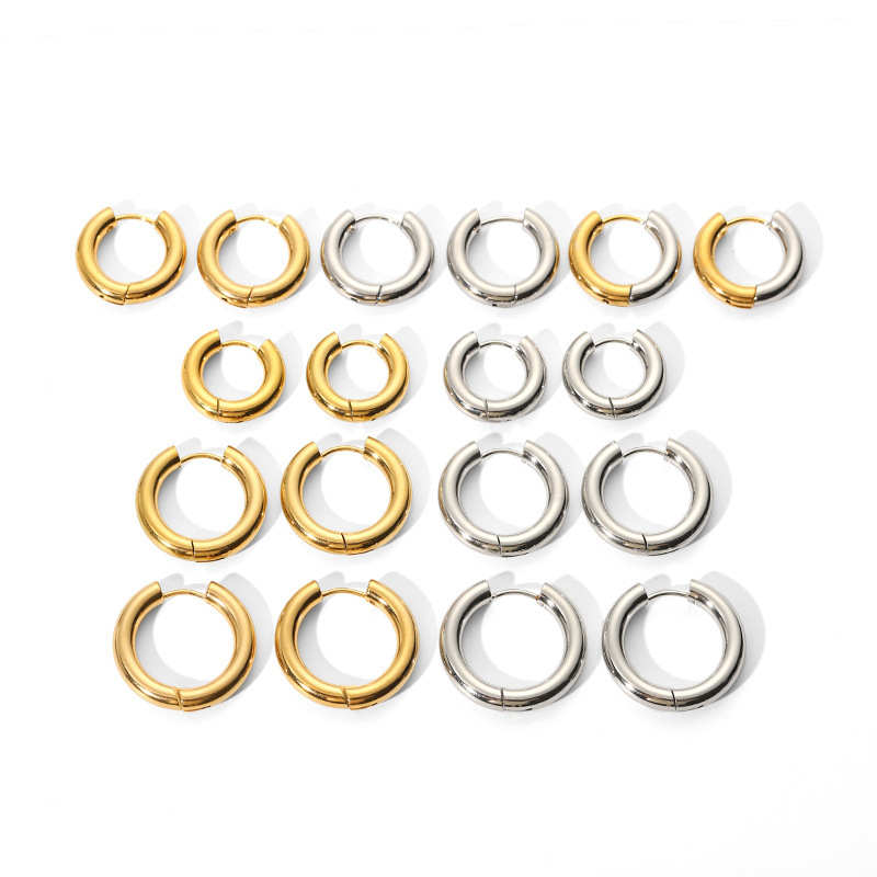 Waterproof Tarnish Free Stainless Steel Earrings 18K Gold Plated Hoop Earring