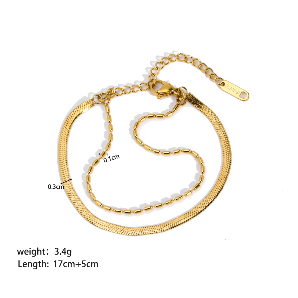 Waterproof Tarnish Free Fashion Stainless Steel 18k Gold Plated Double Layer Link Chain Bracelet