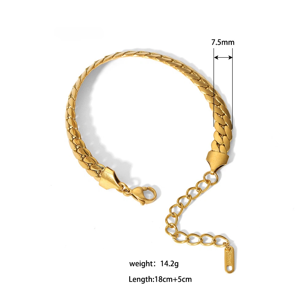 Waterproof Tarnish Free Fashion Stainless Steel 18k Gold Plated Double Layer Link Chain Bracelet
