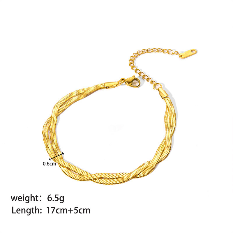 Waterproof Tarnish Free Fashion Stainless Steel 18k Gold Plated Double Layer Link Chain Bracelet