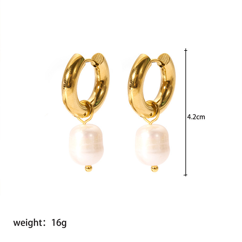Waterproof Tarnish Free Stainless Steel Earrings Fresh Water Pearl Pendant Earring
