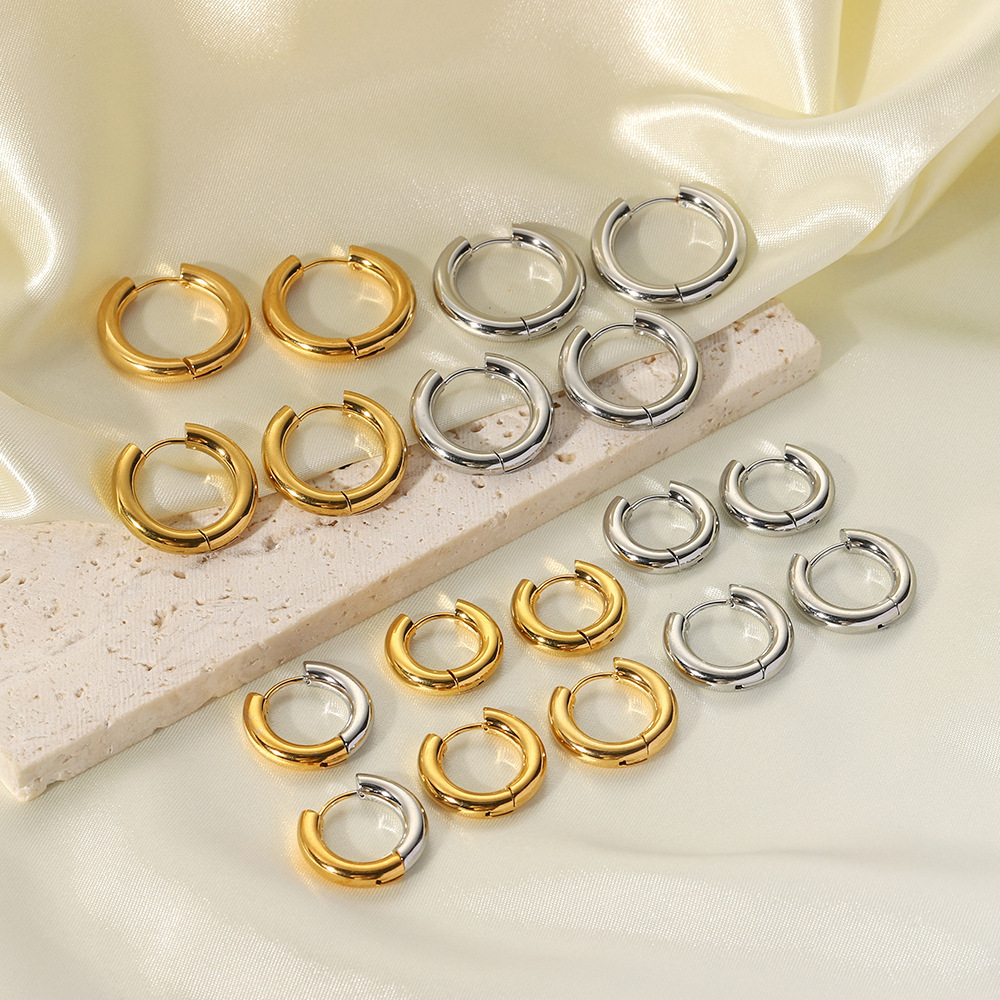 Waterproof Tarnish Free Stainless Steel Earrings 18K Gold Plated Hoop Earring