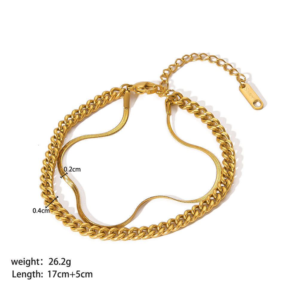 Waterproof Tarnish Free Fashion Stainless Steel 18k Gold Plated Double Layer Link Chain Bracelet