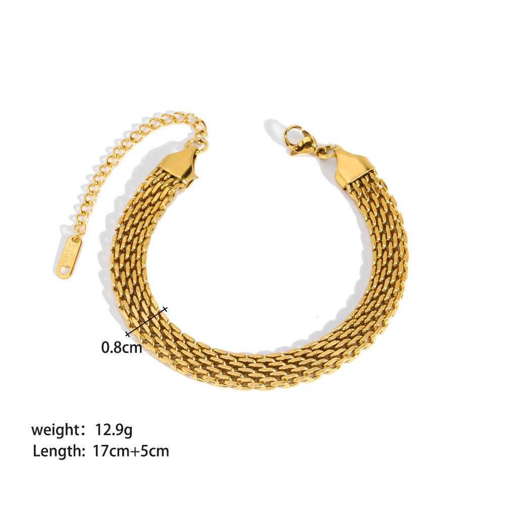 Waterproof Tarnish Free Fashion Stainless Steel 18k Gold Plated Double Layer Link Chain Bracelet