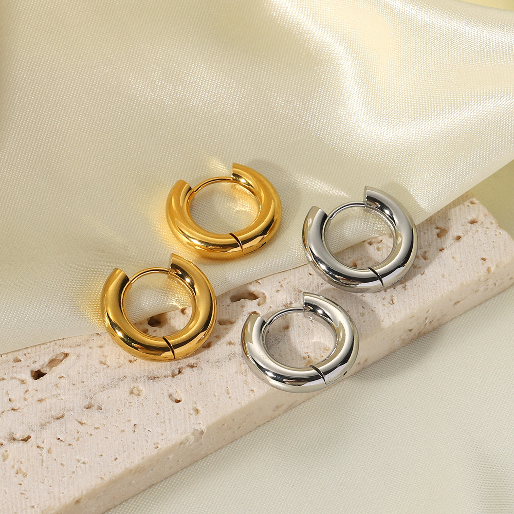 Waterproof Tarnish Free Stainless Steel Earrings 18K Gold Plated Hoop Earring