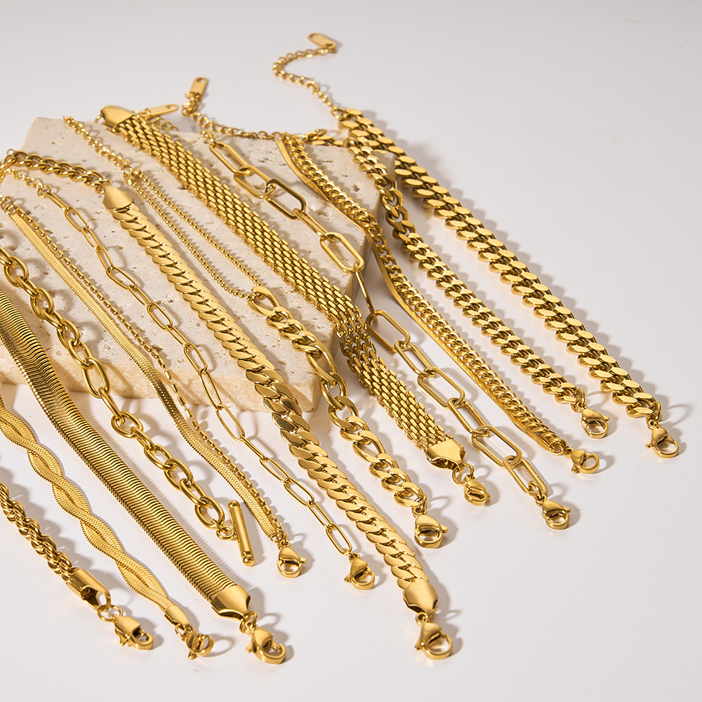 Waterproof Tarnish Free Fashion Stainless Steel 18k Gold Plated Double Layer Link Chain Bracelet