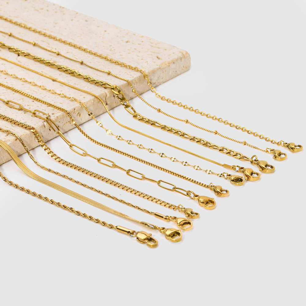 Waterproof Tarnish Free Stainless Steel Necklace PVD 18K Gold Simple Chain Necklace