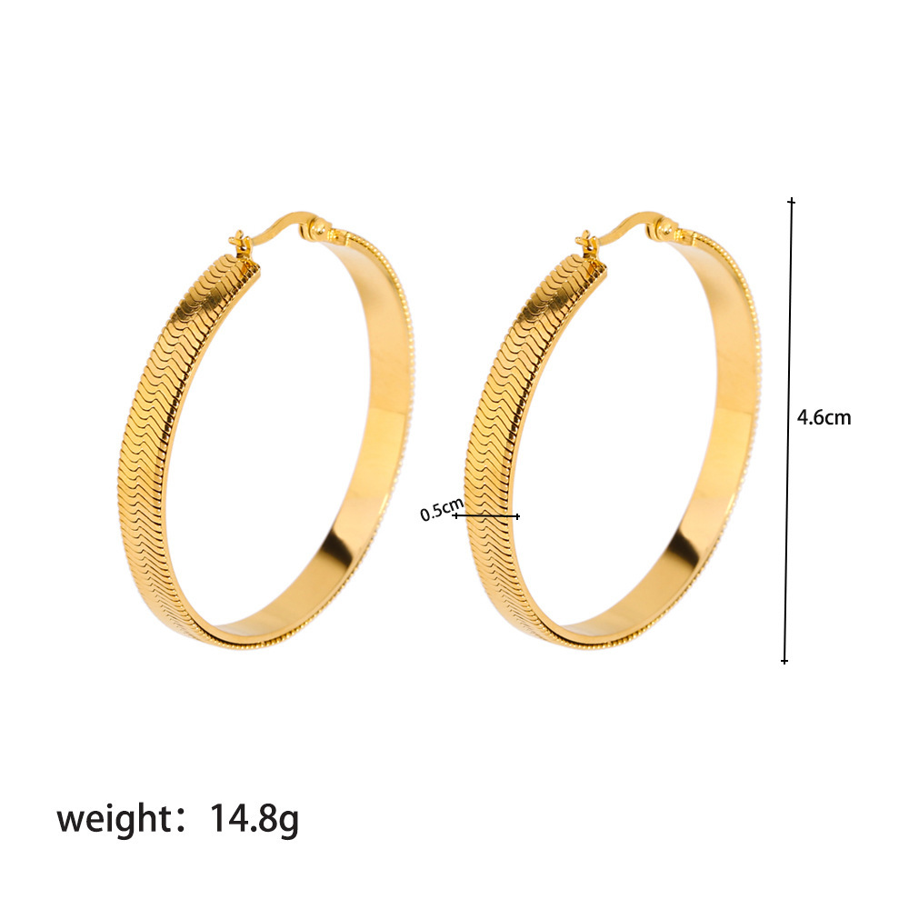 Fashionable women's earrings 18K gold stainless steel snake chain exaggerated personality circle earrings