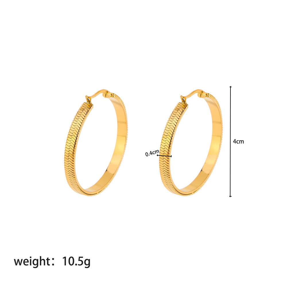 Fashionable women's earrings 18K gold stainless steel snake chain exaggerated personality circle earrings