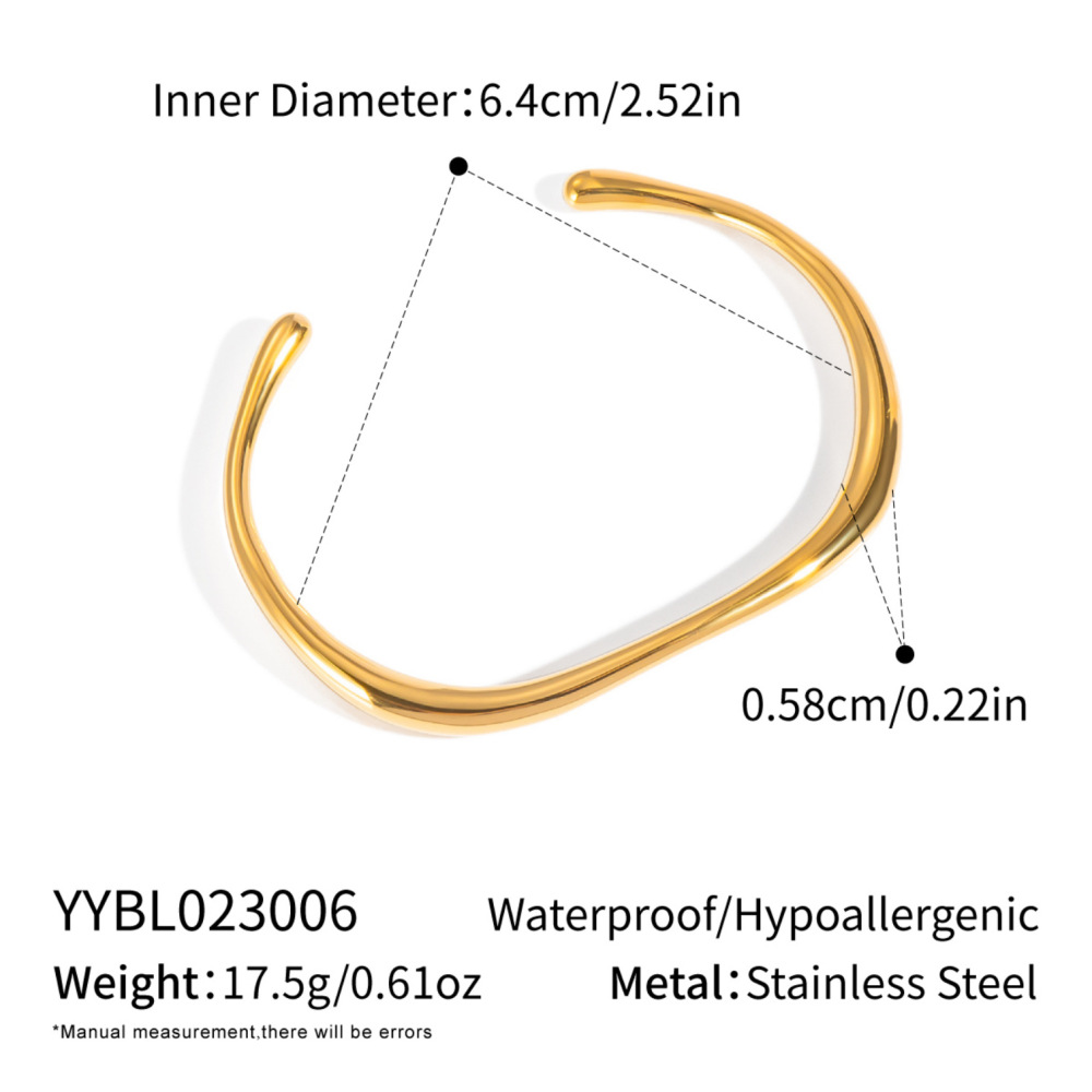 Stainless steel bangle handcrafted fine-polished irregular C-shaped bracelet with PVD plating