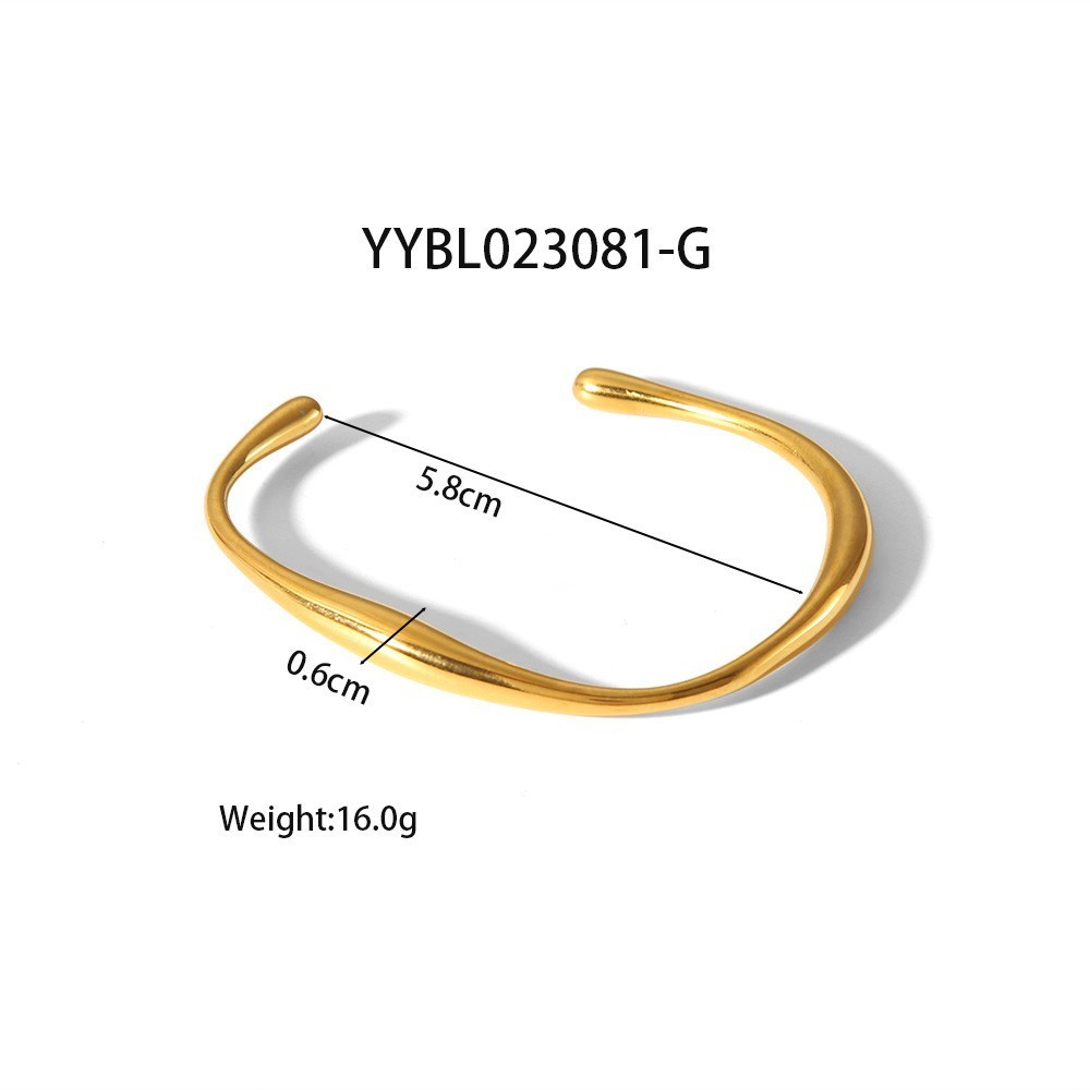 Stainless steel bangle handcrafted fine-polished irregular C-shaped bracelet with PVD plating