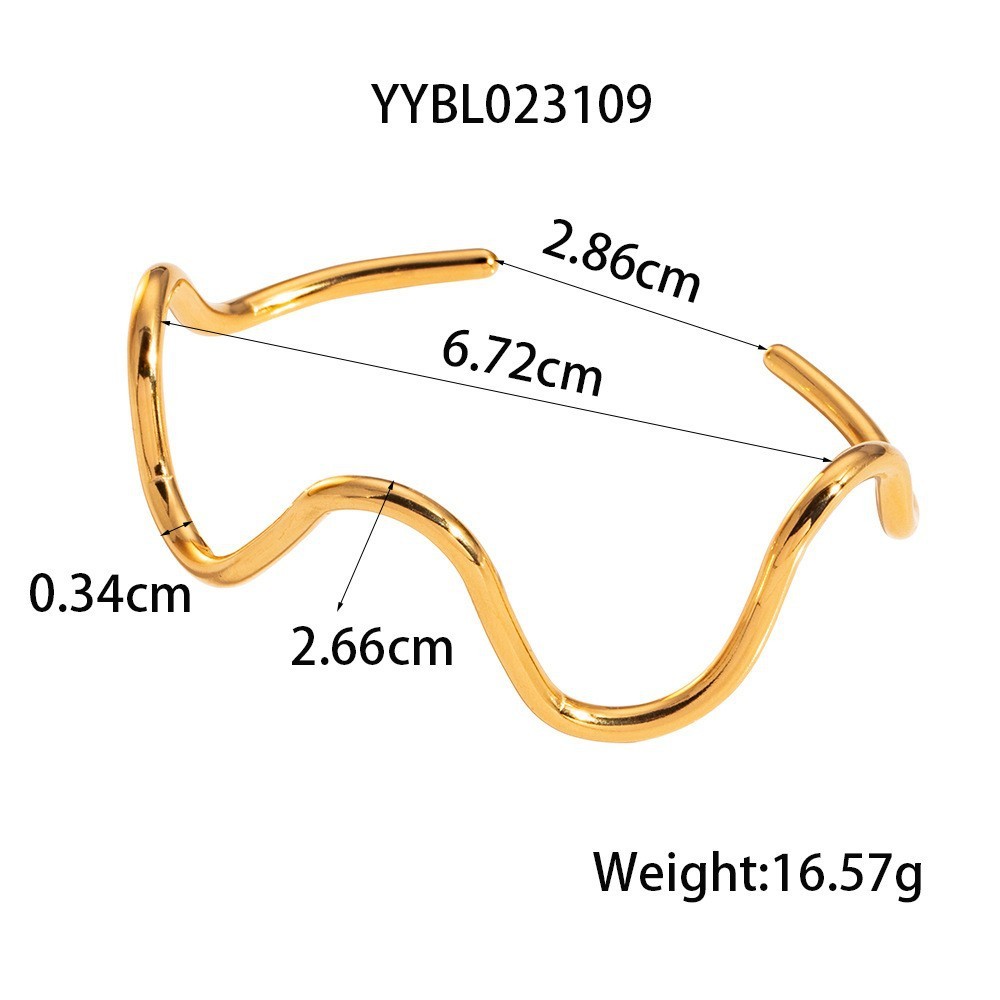 Stainless steel bangle handcrafted fine-polished irregular C-shaped bracelet with PVD plating