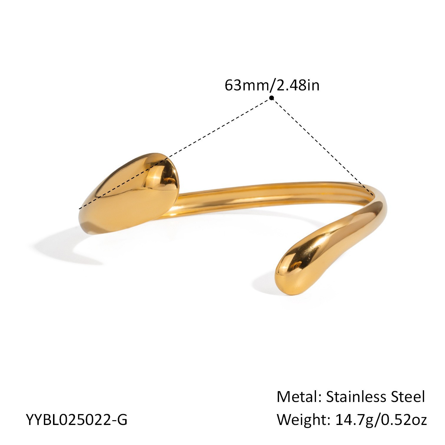 Stainless steel bangle handcrafted fine-polished irregular C-shaped bracelet with PVD plating