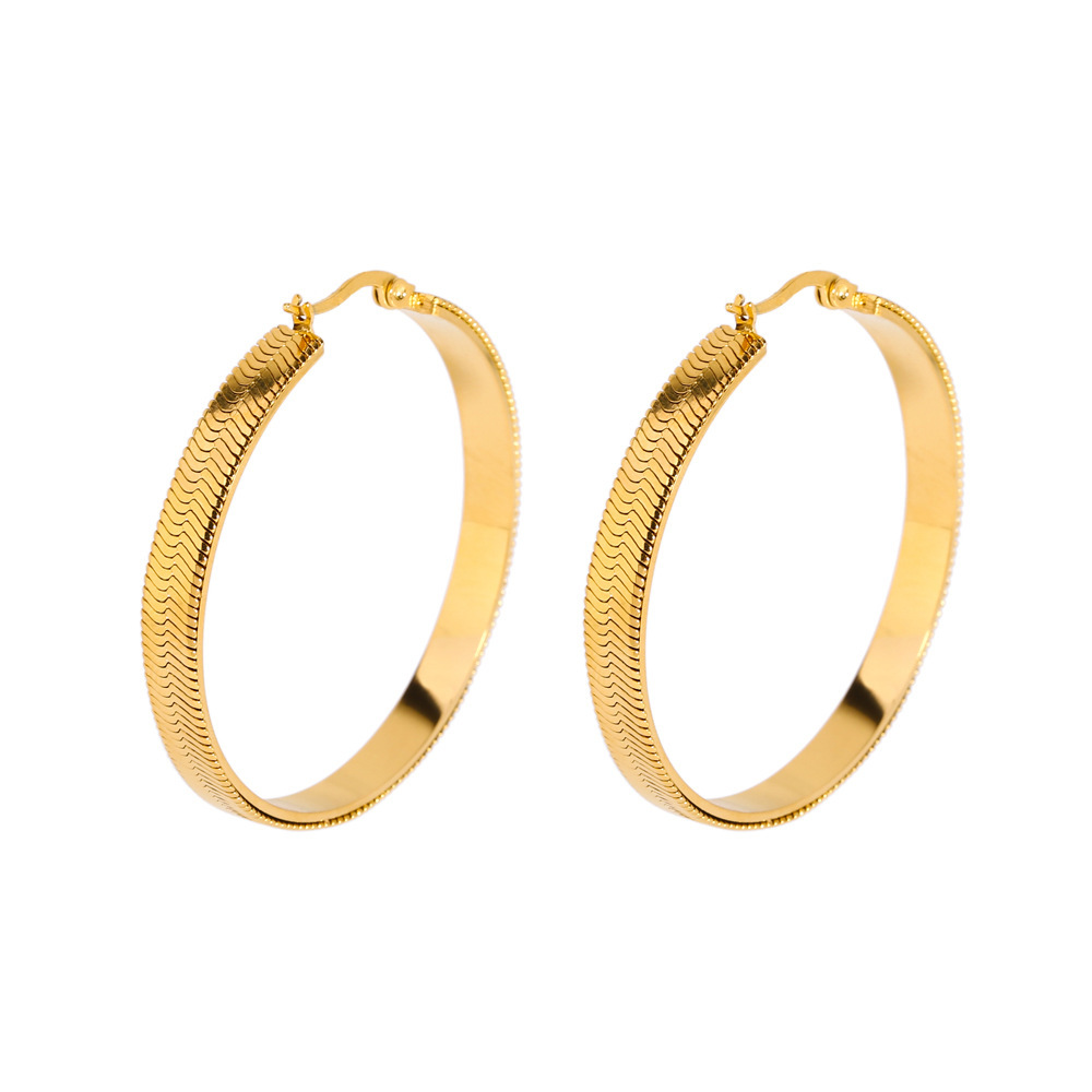 Fashionable women's earrings 18K gold stainless steel snake chain exaggerated personality circle earrings