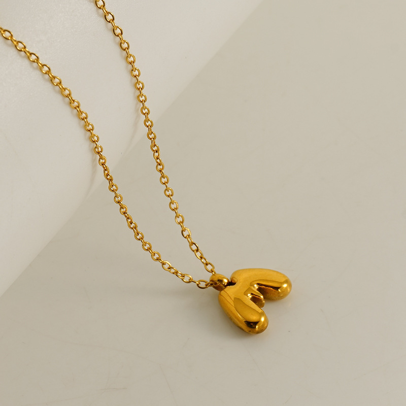 Fashionable minimalist new style 26 English letter pendants stainless steel golden mini bubble letter necklace