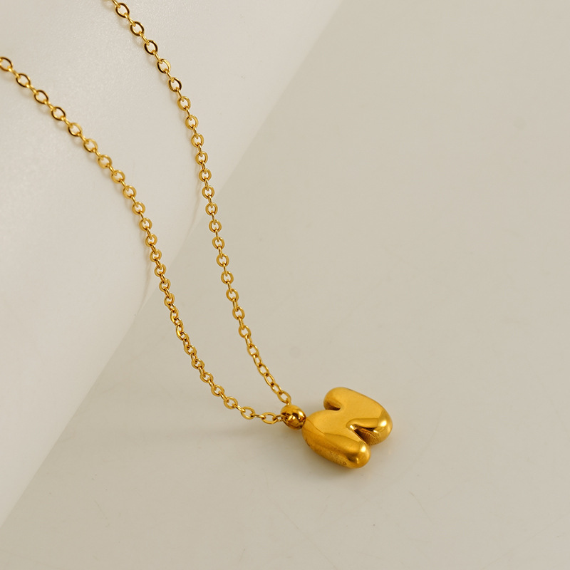 Fashionable minimalist new style 26 English letter pendants stainless steel golden mini bubble letter necklace