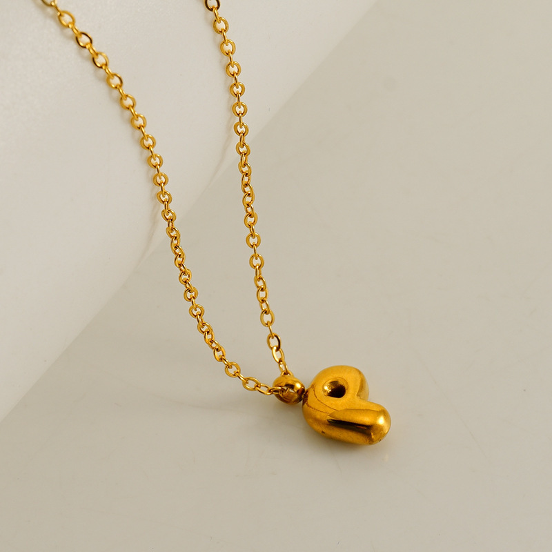 Fashionable minimalist new style 26 English letter pendants stainless steel golden mini bubble letter necklace