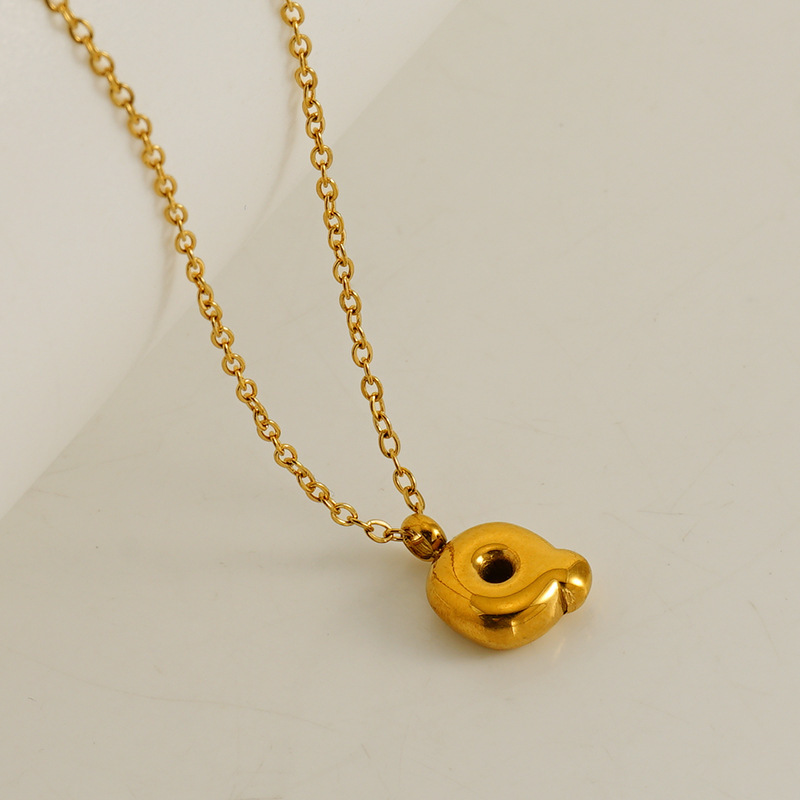 Fashionable minimalist new style 26 English letter pendants stainless steel golden mini bubble letter necklace