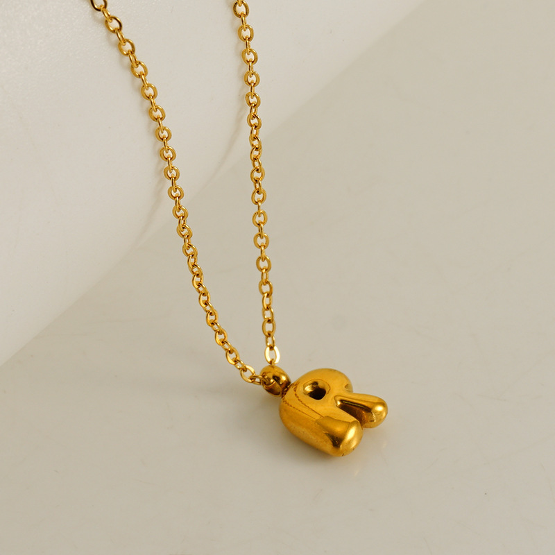 Fashionable minimalist new style 26 English letter pendants stainless steel golden mini bubble letter necklace