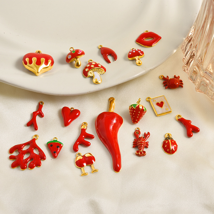 Fashion pendant with red oil dripping marine series DIY jewelry accessories bracelet necklace pendant matching charms