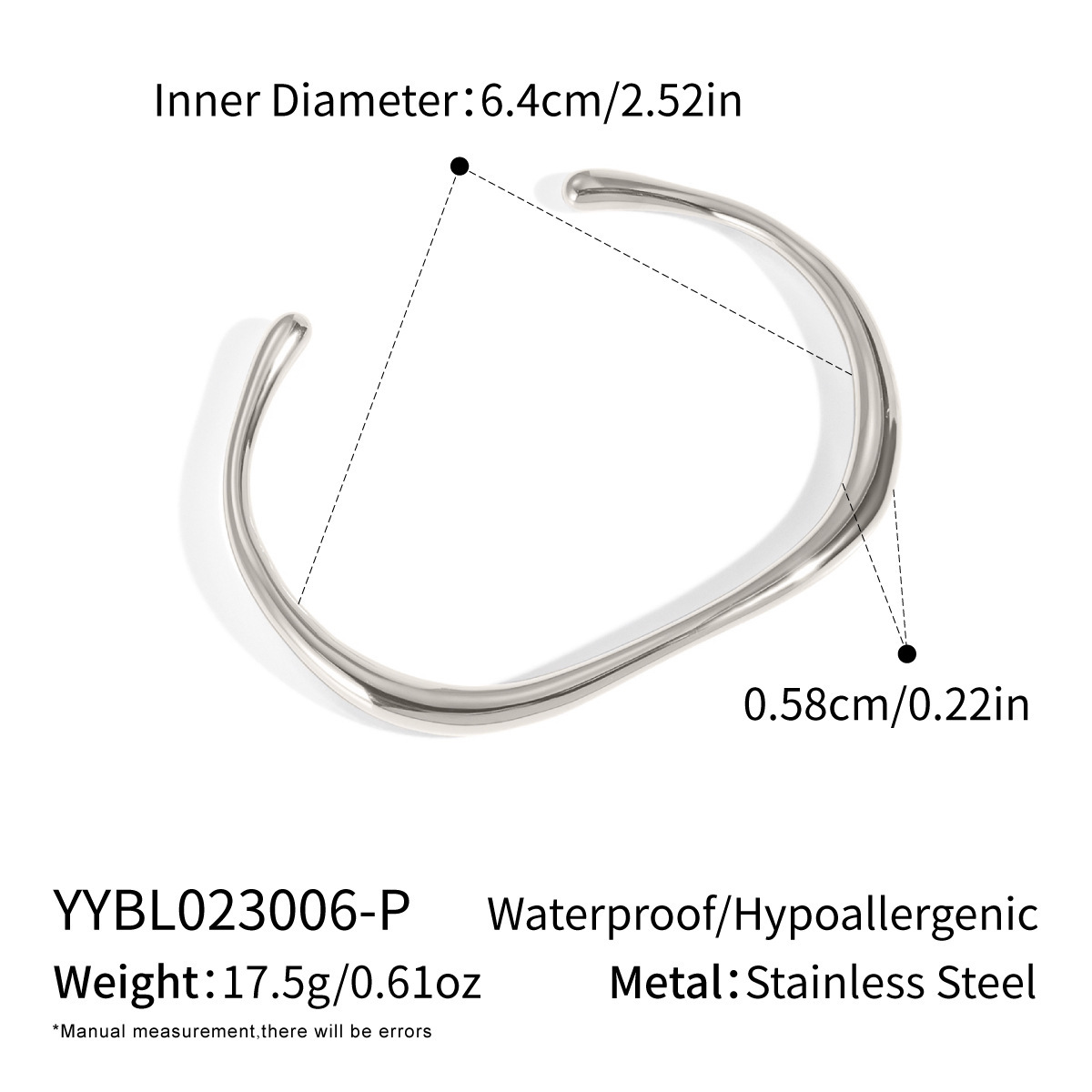 Stainless steel bangle handcrafted fine-polished irregular C-shaped bracelet with PVD plating
