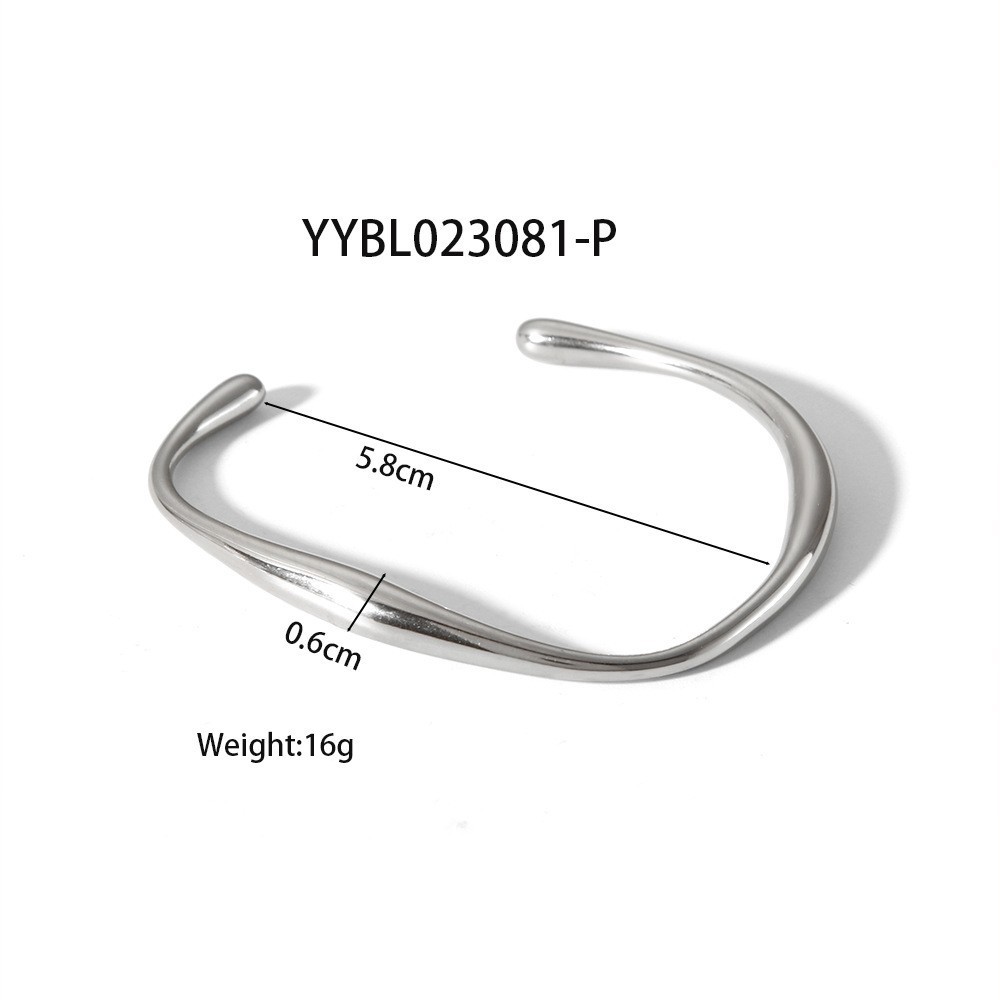 Stainless steel bangle handcrafted fine-polished irregular C-shaped bracelet with PVD plating