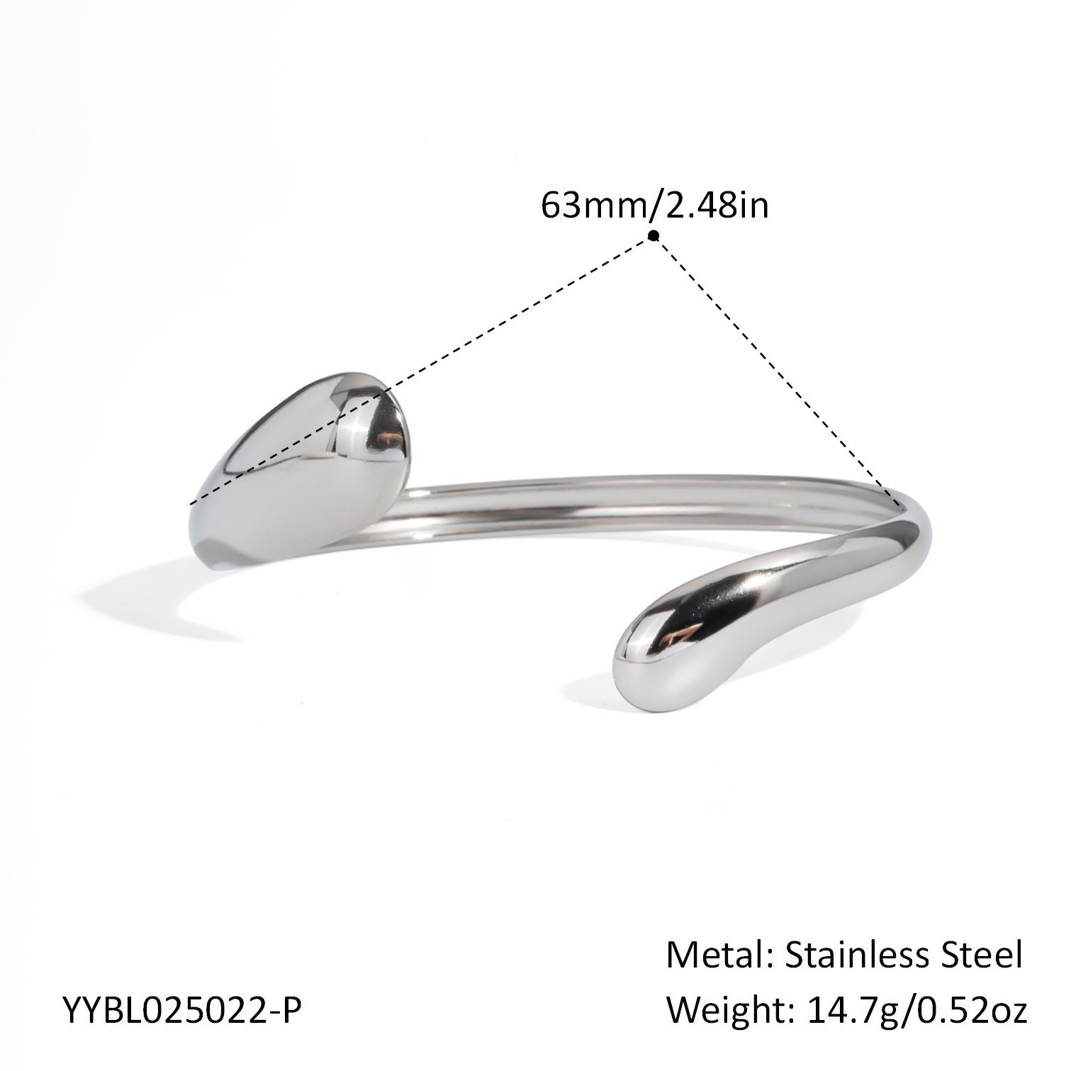 Stainless steel bangle handcrafted fine-polished irregular C-shaped bracelet with PVD plating