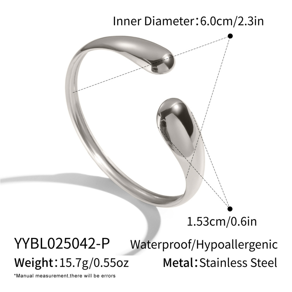 Stainless steel bangle handcrafted fine-polished irregular C-shaped bracelet with PVD plating
