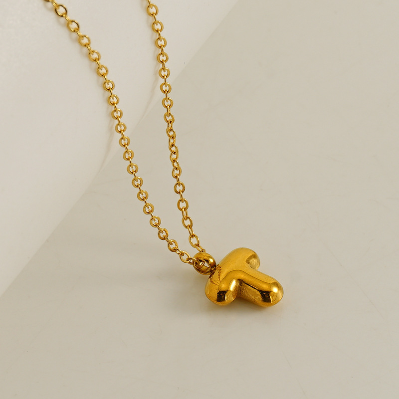 Fashionable minimalist new style 26 English letter pendants stainless steel golden mini bubble letter necklace