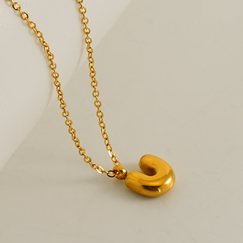 Fashionable minimalist new style 26 English letter pendants stainless steel golden mini bubble letter necklace