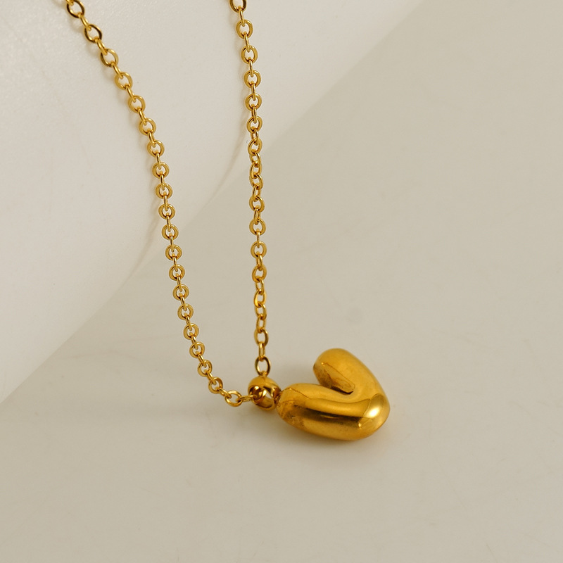 Fashionable minimalist new style 26 English letter pendants stainless steel golden mini bubble letter necklace