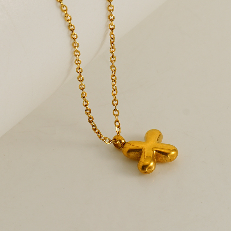 Fashionable minimalist new style 26 English letter pendants stainless steel golden mini bubble letter necklace