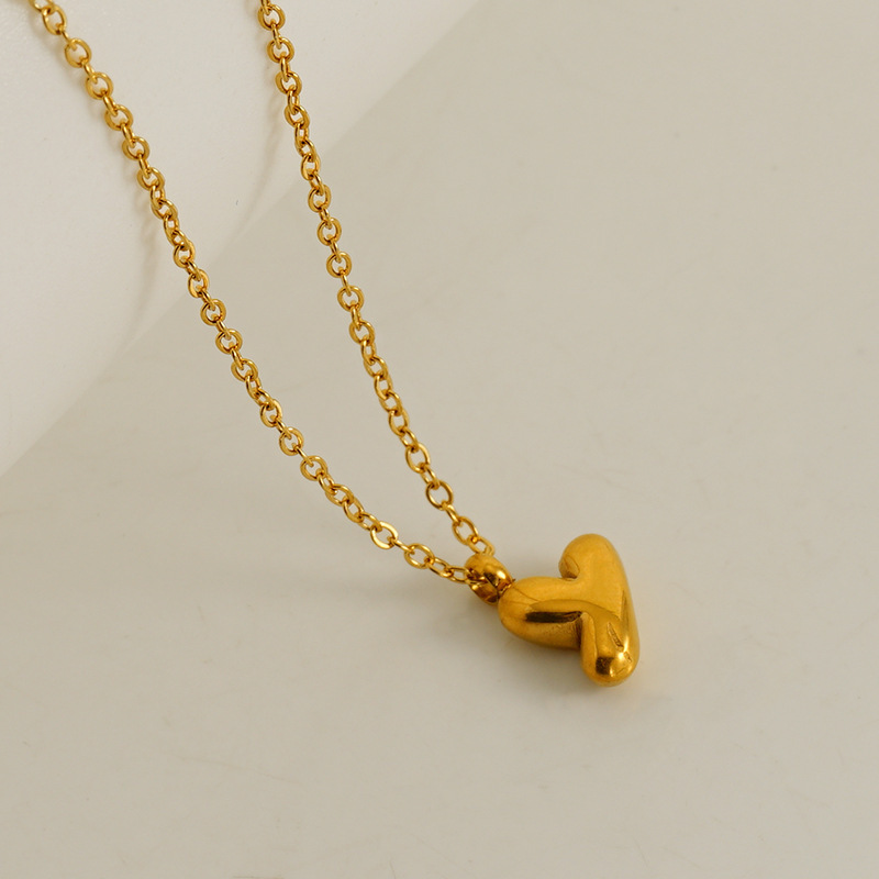 Fashionable minimalist new style 26 English letter pendants stainless steel golden mini bubble letter necklace