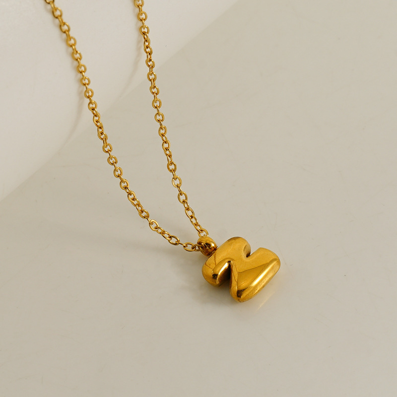 Fashionable minimalist new style 26 English letter pendants stainless steel golden mini bubble letter necklace