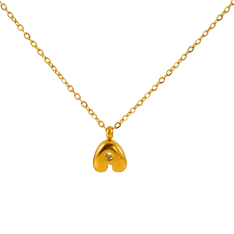 Fashionable minimalist new style 26 English letter pendants stainless steel golden mini bubble letter necklace