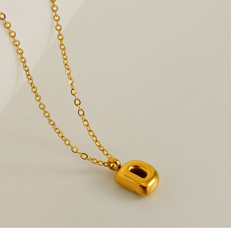 Fashionable minimalist new style 26 English letter pendants stainless steel golden mini bubble letter necklace