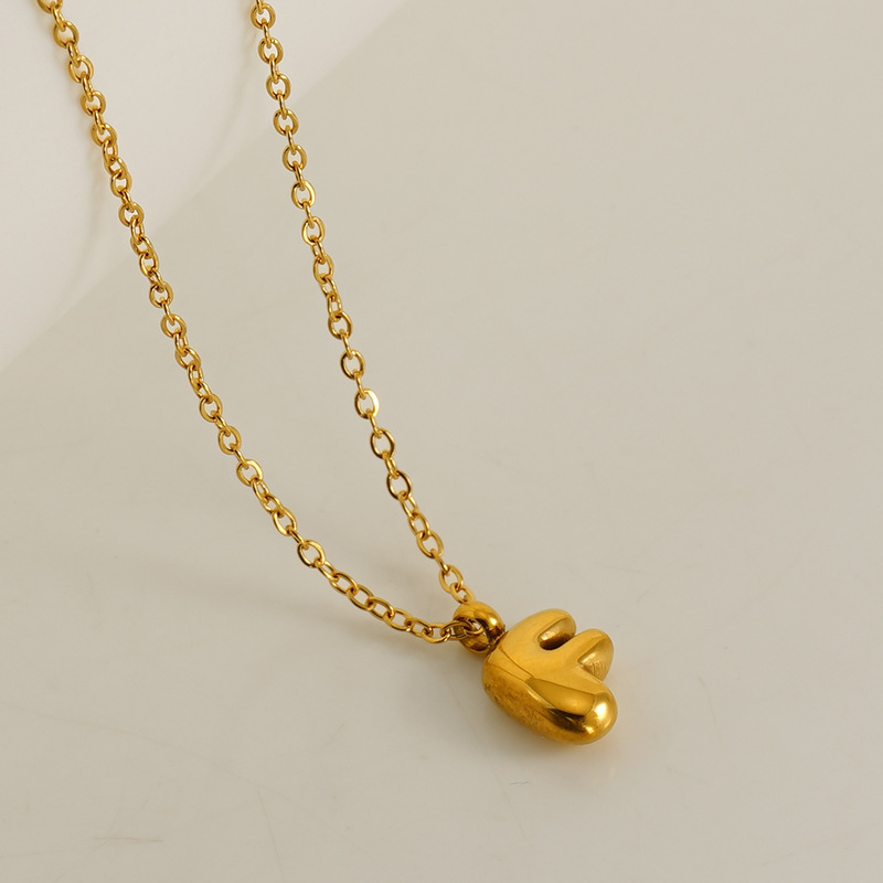 Fashionable minimalist new style 26 English letter pendants stainless steel golden mini bubble letter necklace