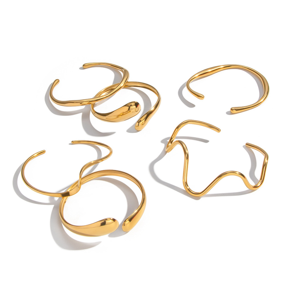 Stainless steel bangle handcrafted fine-polished irregular C-shaped bracelet with PVD plating