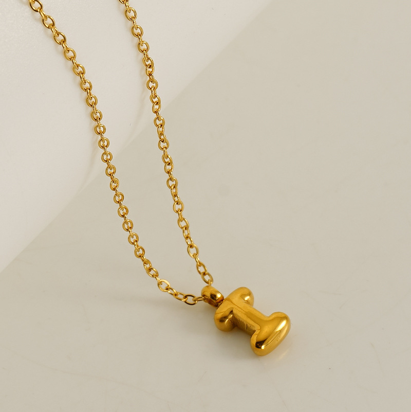 Fashionable minimalist new style 26 English letter pendants stainless steel golden mini bubble letter necklace