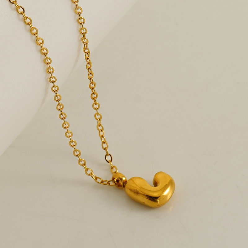 Fashionable minimalist new style 26 English letter pendants stainless steel golden mini bubble letter necklace
