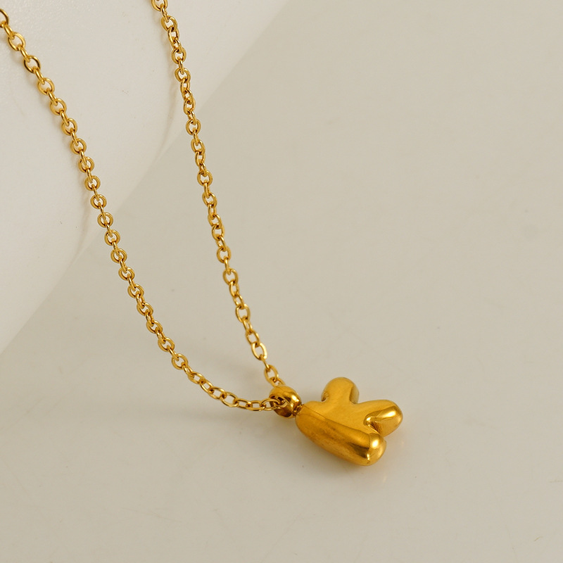 Fashionable minimalist new style 26 English letter pendants stainless steel golden mini bubble letter necklace