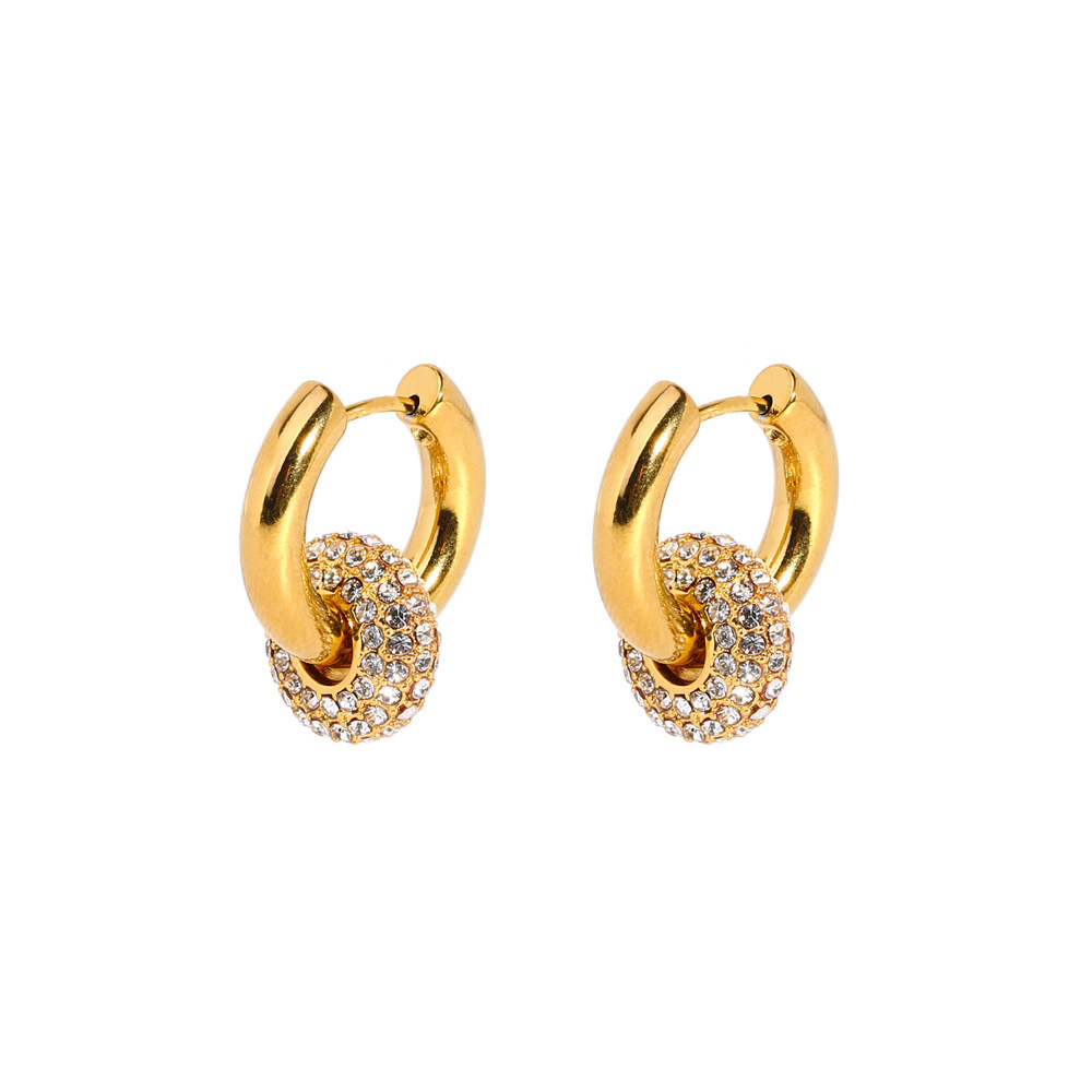 Minimalist Versatile Removable Earrings 18K Gold-Plated Stainless Steel Full-Diamond Women's Jewelry
