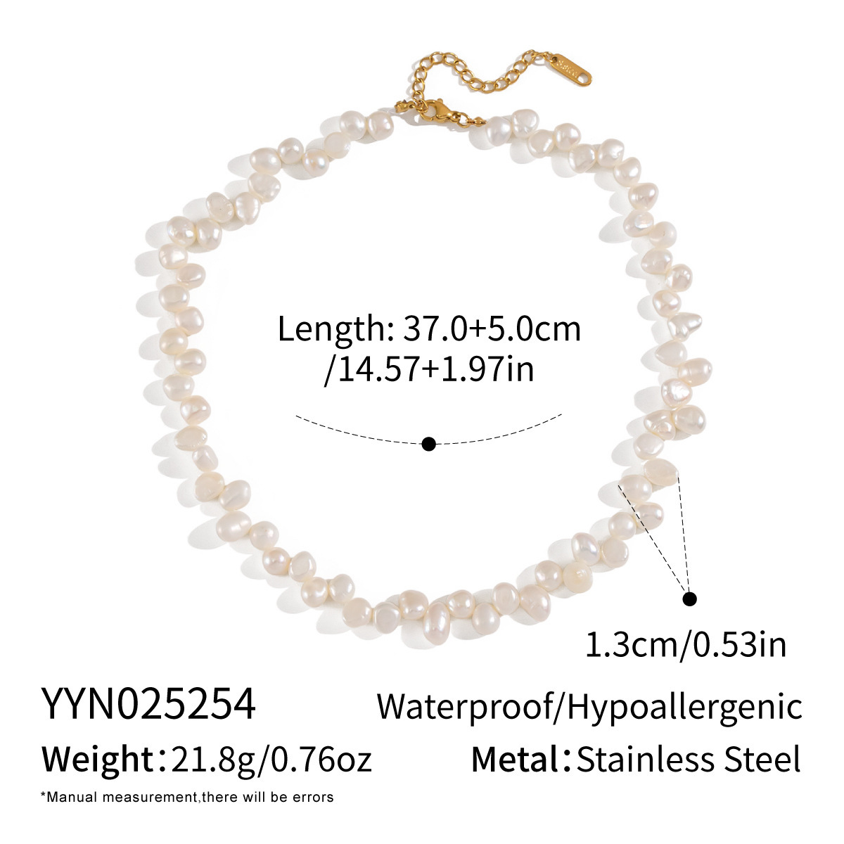 Natural pearl necklace fashion stainless steel waterproof jewelry for women