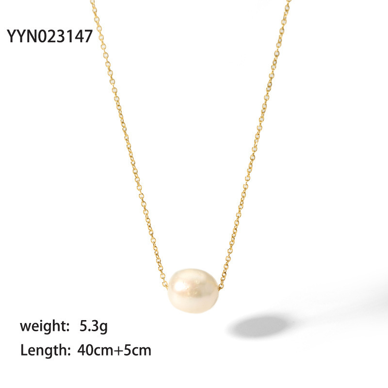 Natural pearl necklace fashion stainless steel waterproof jewelry for women
