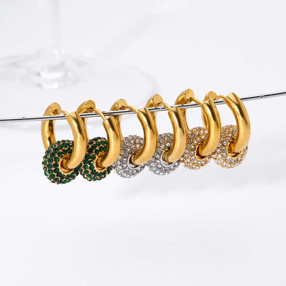 Minimalist Versatile Removable Earrings 18K Gold-Plated Stainless Steel Full-Diamond Women's Jewelry