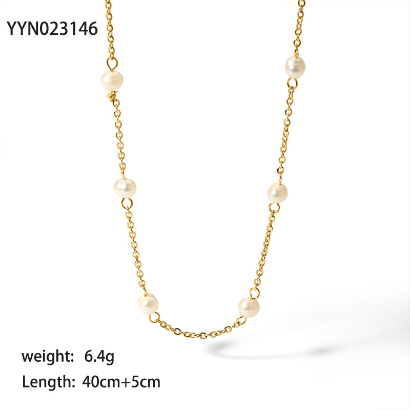Natural pearl necklace fashion stainless steel waterproof jewelry for women